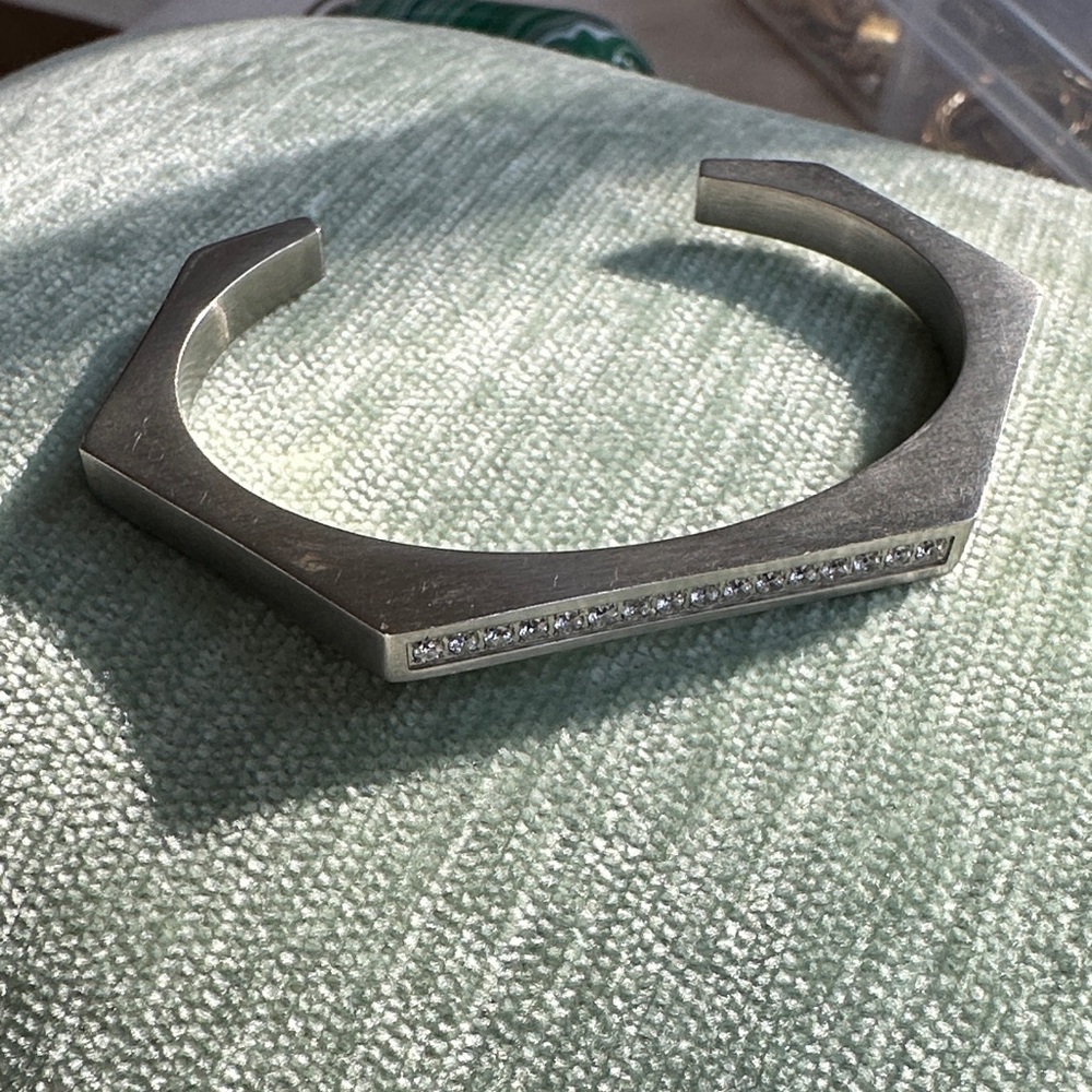 B.Tiff Edge Pave Hexagon Bangle Bracelet Steel